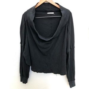 We The Free Off Shoulder Top Smocked Waist Long Sleeve Black Casual Size M